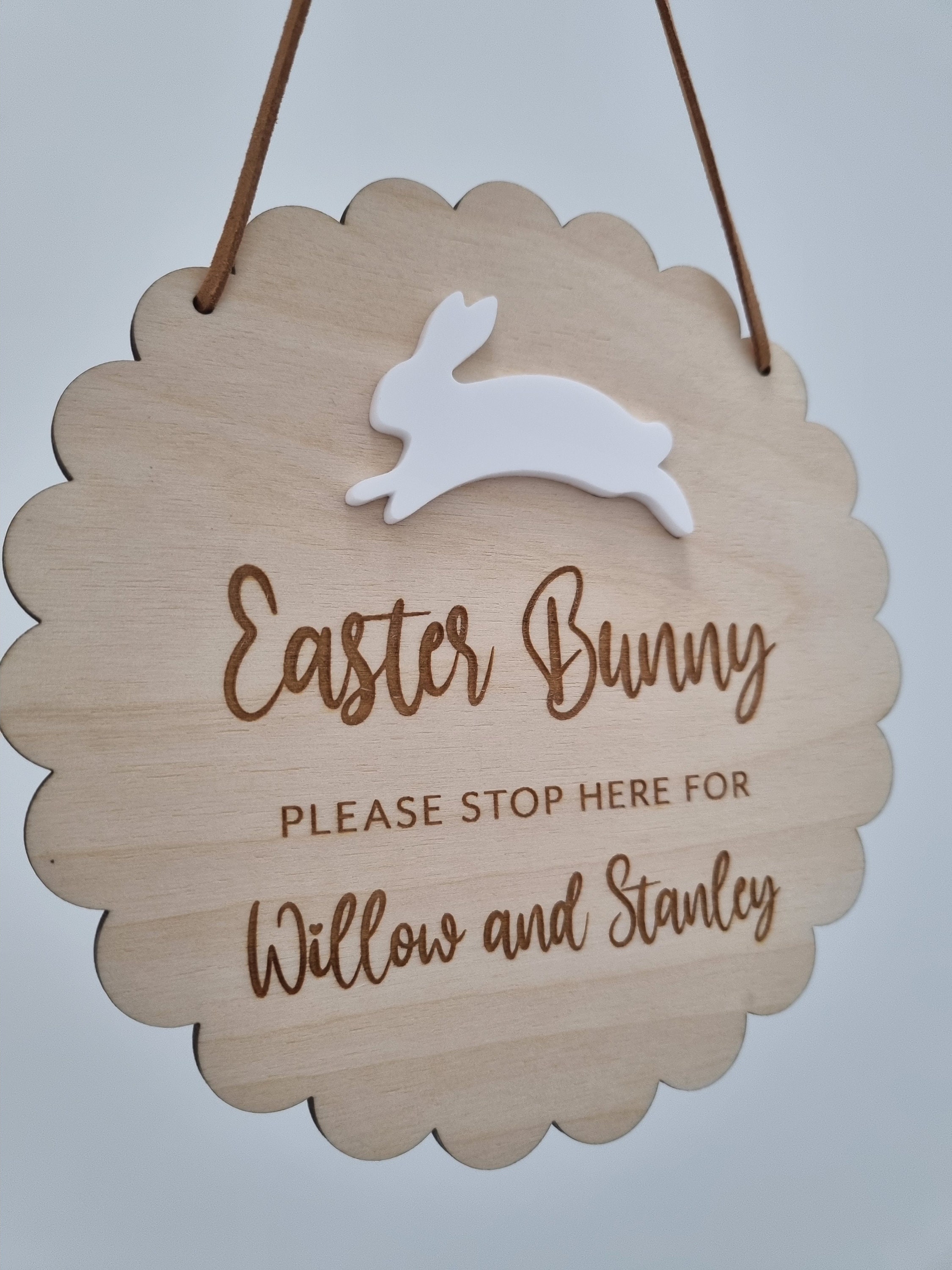 Personalised Easter Bunny Stop Here Sign, Engraved Wood, Kids