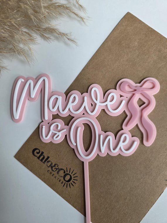 Personalised Acrylic Bow Cake Topper, First Birthday Decor