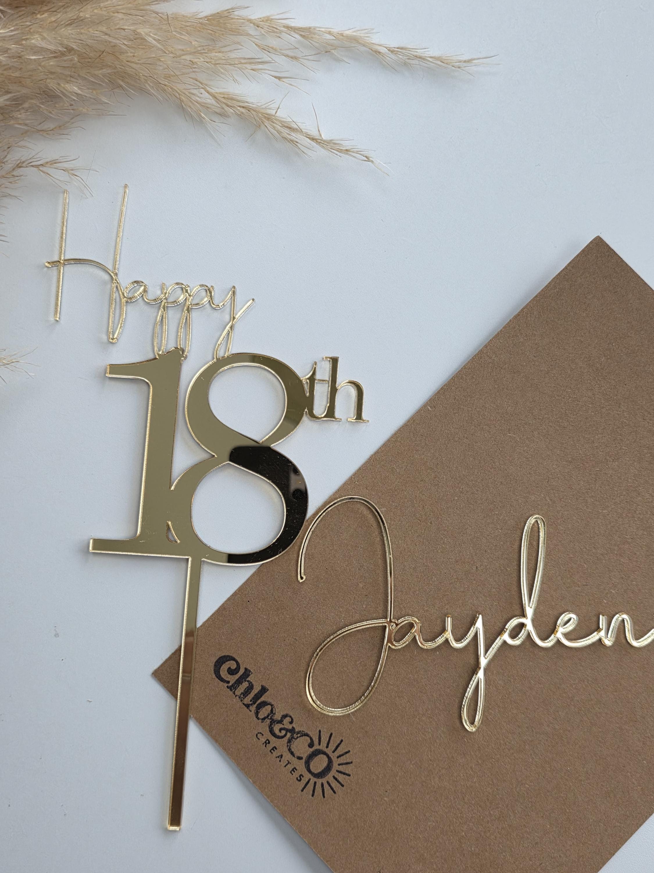 Acrylic Happy 18th Birthday Cake Topper and Name Cake Charm, Gold ...