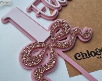 Personalised Acrylic Bow Cake Topper, Birthday Party Decor