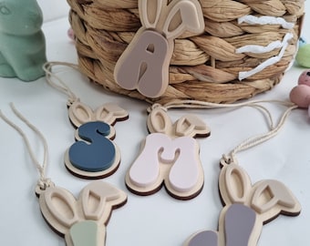 Personalised Easter Basket Tag, Acrylic Bunny Initial, Kids Gift