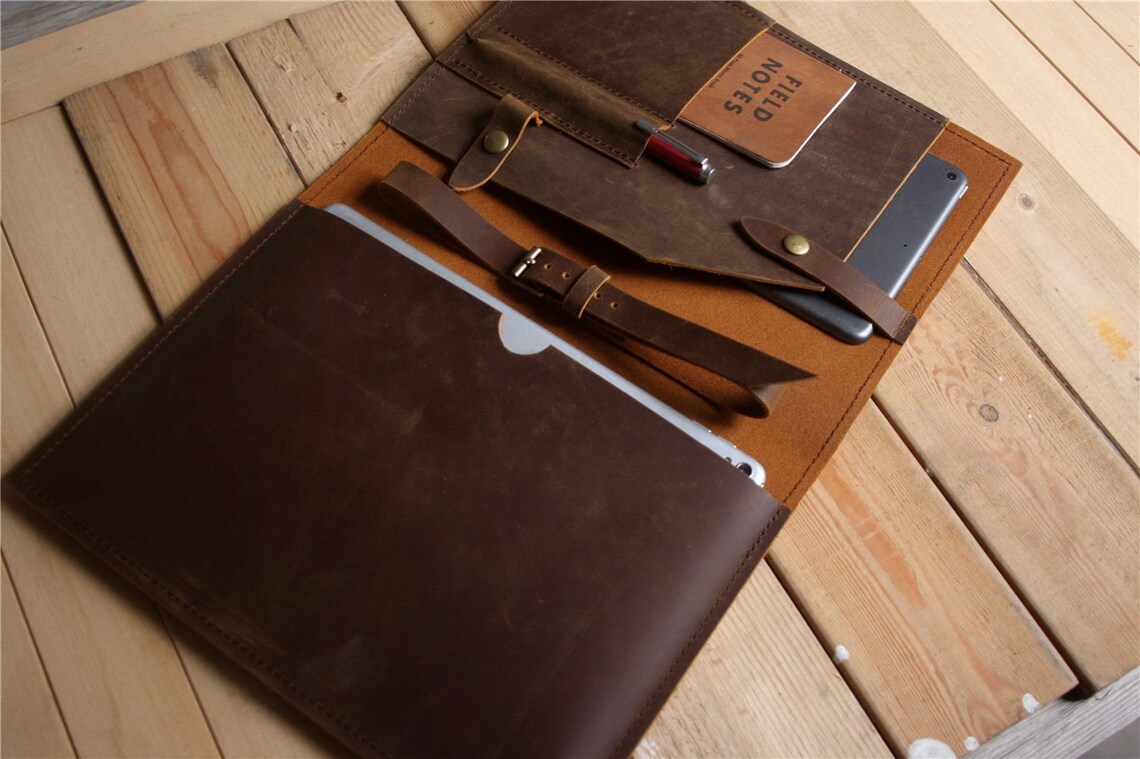 Custom Leather Portfolio Organizer Mens Leather Case Travel Etsy