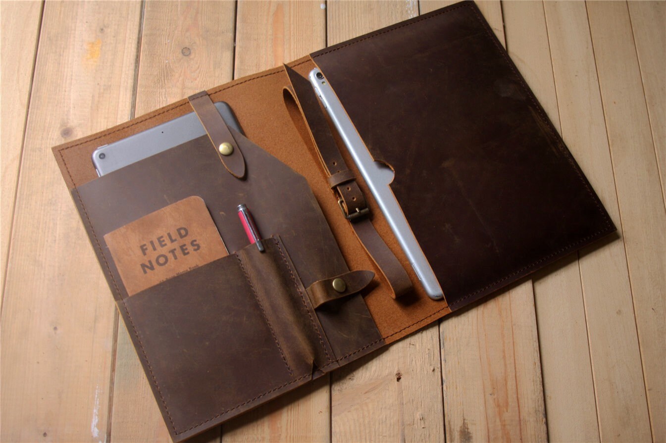 Custom Leather Portfolio Organizer Mens Leather Case Travel Etsy