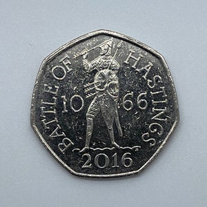 2016 Battle of Hastings 50p Fifty pence Coin Circulated Collectible Coin 50 pence Gift Collection, Sports Coin Commemorative 50p image 1