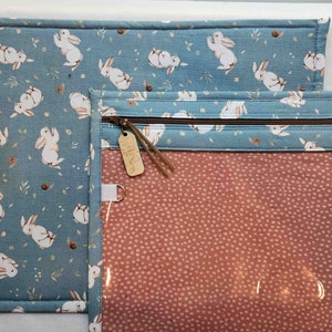 Cross Stitch Project Bag with vinyl front - Project Bag for Cross Stitch-bag organizer-Embroidery-Sewing-Needlepoint- Bunnies