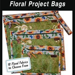 Cross Stitch Project Bag - Project Bag for Cross Stitch - Project bag organizer - Vinyl Front Cross Stitch Organization Bag - Sunflowers