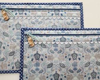 Cross Stitch Project Bag - Project Bag for Cross Stitch - Project bag organizer - Vinyl Front Cross Stitch Organization Bag - turtles