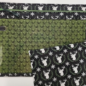 Cross Stitch Vinyl Front Project Bag-Embroidery Project Bag-Needlework Project Bag-Sewing-Tapestry-Needle Point-Organizing Bag-Deer