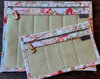 Antique Rose Cross Stitch Project Bag-Vinyl Front Needlework Organizer-Cross Stitch Storage Bag-Gift for Stitcher