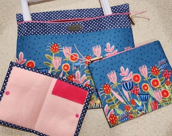 Bolsa de tela para proyectos de punto de cruz, bolsa de tela con cremallera, bolsa de tela para proyectos de costura con cremallera, diseño floral de arte popular