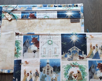 Bolsa para proyectos de punto de cruz con frente de vinilo - Bolsa para proyectos de punto de cruz - Organizador de bolsas - Bordado - Costura - Bordado - Navidad