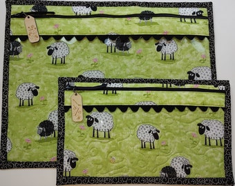 Bolsa para proyectos de punto de cruz con frontal de vinilo - Bolsa organizadora para punto de cruz - Bordado - Costura - Punto de aguja - Oveja