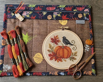 Fall Cross Stitch Project Bag - Cross Stitch Organizational bag- Fall Theme Bag with Leaves