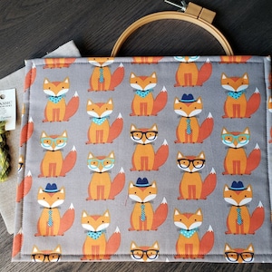 Cross Stitch Project Bag -  Vinyl Front Project Bag - Embroidery Project Bag - Needlework Project Bag - Sewing - Tapestry-Needle Point-Fox