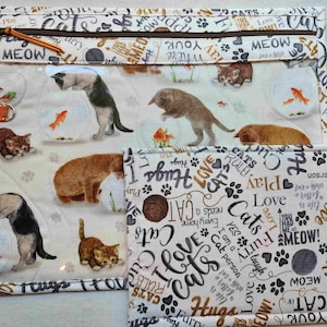 Bolsa para proyectos de punto de cruz con frente de vinilo - Bolsa para proyectos de punto de cruz - Organizador de bolsas - Bordado - Costura - Bordado - Gatos con peces dorados