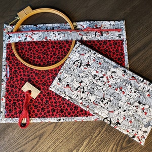 Cross Stitch Project Bag - Project Bag for Cross Stitch - Project bag organizer - Vinyl Front Cross Stitch Organization Bag-Dogs