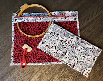 Cross Stitch Project Bag - Project Bag for Cross Stitch - Project bag organizer - Vinyl Front Cross Stitch Organization Bag-Dogs