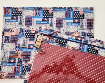 Cross Stitch Project Bag-Vinyl Front Project Bag-Embroidery Project Bag-Needlework Project Bag-Sewing - Tapestry-Needle Point - Patriotic