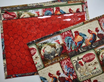 Bolsa para proyectos de punto de cruz - Bolsa organizadora para proyectos de punto de cruz - Bolsa organizadora de punto de cruz con frente de vinilo - Estampado de gallo