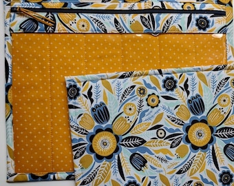 Cross Stitch Project Bag-Cross Stitch-Project bag organizer -Vinyl Front Cross Stitch Organization Bag - Blue & Yellow Flowers