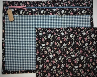 Bolsa para projetos de ponto cruz com frente em vinil - Bolsa organizadora para projetos de ponto cruz - Bordado - Costura - Bordado em tela - Borboletas e flores