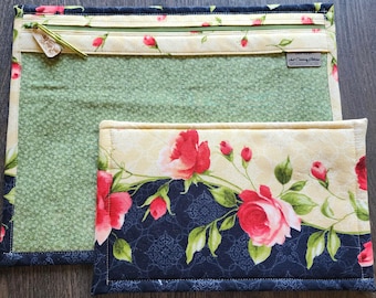 Bolsa para proyectos de punto de cruz - Bolsa para proyectos de punto de cruz - Organizador de bolsas para proyectos - Bolsa organizadora de punto de cruz con frente de vinilo - Rosas