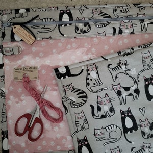 Vinyl Front Cross Stitch Project-Project bag organizer-Clear Front Cross Stitch Organization-Q Snap Bag-X-Large Bag-Cats
