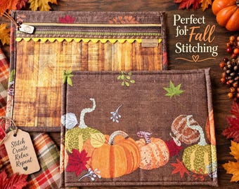 Fall Pumpkins Cross Stitch Project Bag - Vinyl Front Project Bag-Cross Stitch Project Organizer-Gift for Needleworker