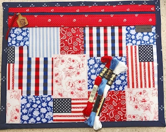 Cross Stitch Project Bag-Vinyl Front Project Bag-Embroidery Project Bag-Needlework Project Bag-Sewing - Tapestry-Needle Point - Patriotic