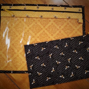 Bolsa para proyectos de punto de cruz - Bolsa para proyectos de punto de cruz - Organizador de bolsas para proyectos - Bolsa organizadora de punto de cruz con frente de vinilo - Abejas