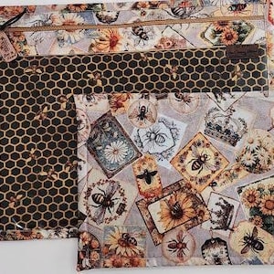 Cross Stitch Project Bag - Project Bag for Cross Stitch-Project bag organizer - Vinyl Front Cross Stitch Organization Bag- Bees and Crown