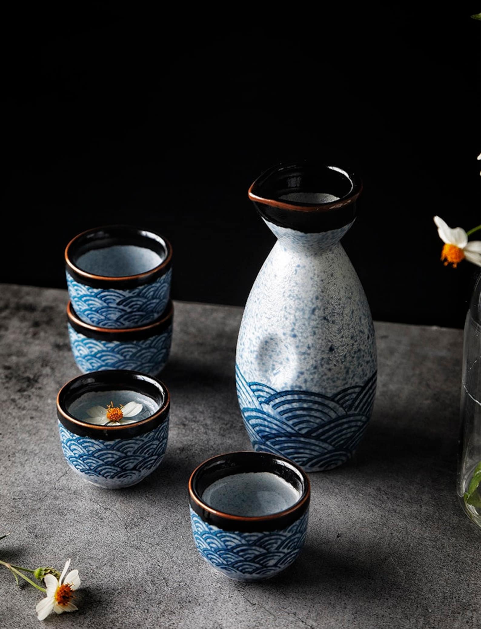 5pcs Japanese Sake Set Handmade Ceramic Sake Set Wine Set Etsy
