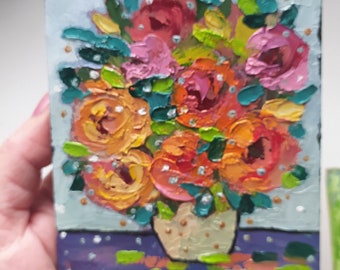 Pittura a olio Empasto spatola Fiore Pittura Fiori astratti in un vaso Regalo floreale astratto per la moglie Regalo di anniversario Regalo di nozze