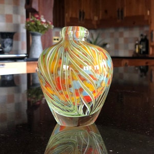 Vintage Orange and Yellow Art Glass Bud Vase.