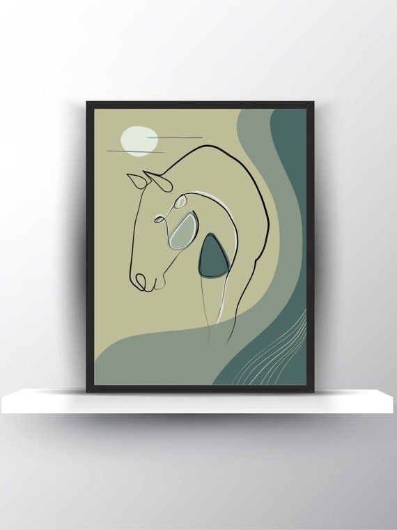 Sage Green Horse Line Art,Horse Line Drawing,Equine Decor,Minimalist,Horse Portrait,Gift For Horse Lover,Digital Download,Printable Wall Art