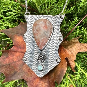 Bohemian Handmade 925 Silver Plated Sunstone & Larimar 17” Necklace