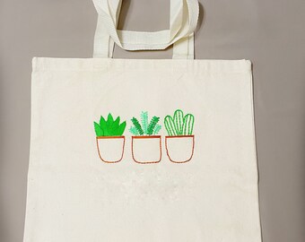 Plant pots hand embroidered 100%cotton tote bag