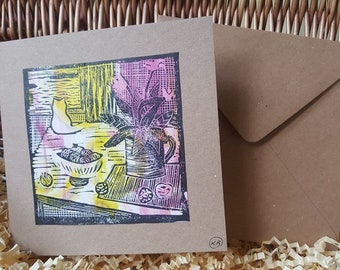 Linocut Card - Cat