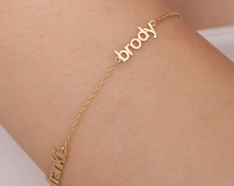 14K Solid Gold Name Bracelet: Personalized Letter Jewelry