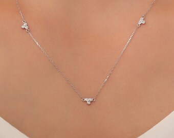 14K Gold Pave Diamond Triangle Station Necklace: Dainty Choker