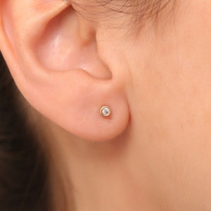 Pave Diamond Stud Earrings / 14K Gold Dainty Earrings / Dainty Stud Earrings For Woman / Gift For Her / The Mom / Mothers Day Gift
