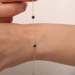 14K Gold Sapphire Bracelet / Dainty Sleek Bracelet For Woman / Gold  Sapphire Station Bracelet / Gift For Her / Valentines Day Gift