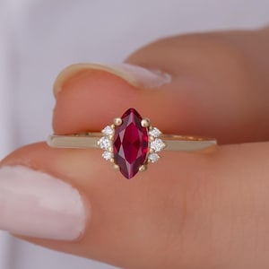 14K Gold Ruby Ring / 14K Gold Drop Cut Ruby Ring With Diamonds/ Gold Gift For Women/ Mothers Day Gift / Birthday Gifts / Gift For Her