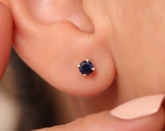 14K Gold Sapphire Stud Earrings: Dainty Gemstone Jewelry