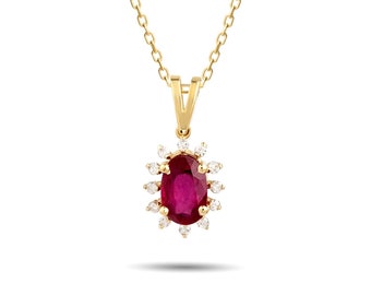14K Gold Ruby Necklace/ Minimal Diamond Ruby Necklace/ 14K Gold Diamond Necklace/ 14K Necklace For Woman/ Gift For Her/ Mothers Day Gift