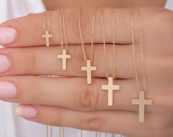 14K Gold Cross Necklace / Minimalist Gold Religious Necklace / Gold Cross Pendant / Baptism Gift / Protective Cross Necklace / Gift for Her