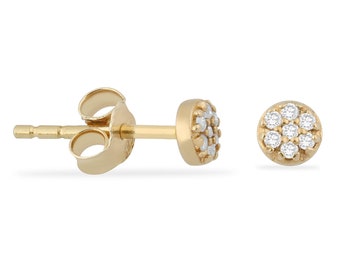 14K Gold Diamond Stud Earrings: Dainty Minimalist Design