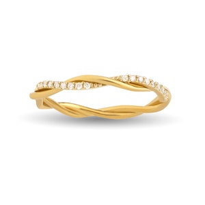 14K Gold Twisted Diamant Ring / Geflochtenes Diamant Band / Stapelbarer Gold Ring / Zierlicher Gold Ring / Eleganter Diamant Schmuck / Geschenk für Sie