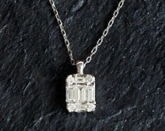 14K Gold Baguette Diamond Necklace: Minimalist Pendant