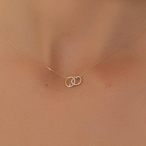14K Solid Gold Diamond Double Pendant Necklace/ Double Circle Necklace / Double Ring Necklace / Anniversary Gift Jewellery / Gift For Her
